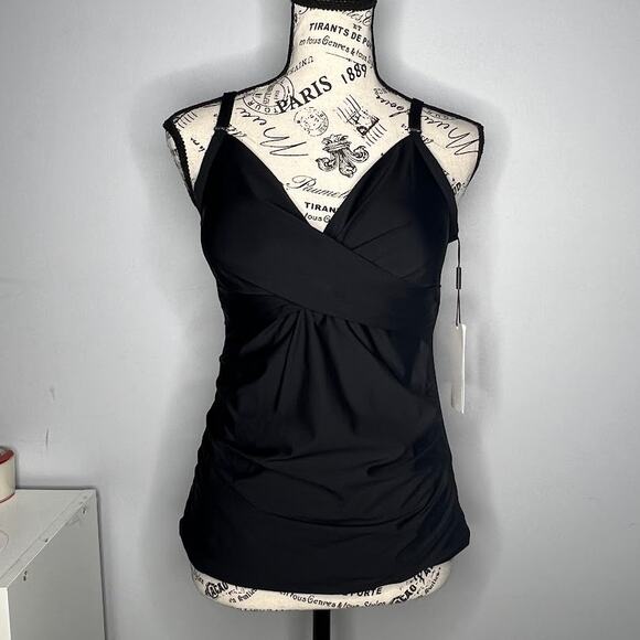 Calvin Klein LARGE Black Tankini Twist Front 4-Way Stretch 50+ SPF Swim Suit - Picture 11 of 11